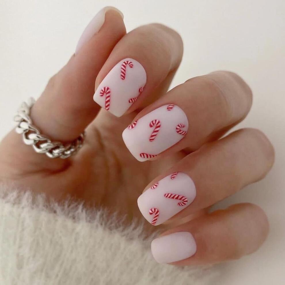 White Matte Short Press On Nails Square Fake Nails Set with Adhesive Tabs for Women