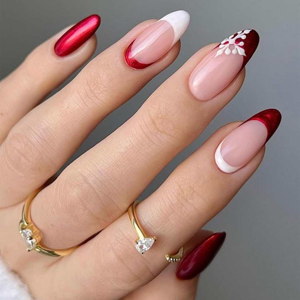 Cream Almond Shape Press On Nails Winter Nude Acrylic Fake Nails Reusable Glue On Nails For Women