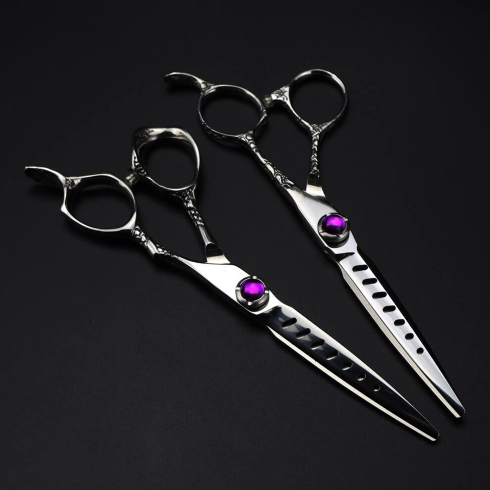 Purple Professional Hairdressing Scissors Set, 6 Inch Japan 440C Steel Barber Shears, Ergonomic Grip
