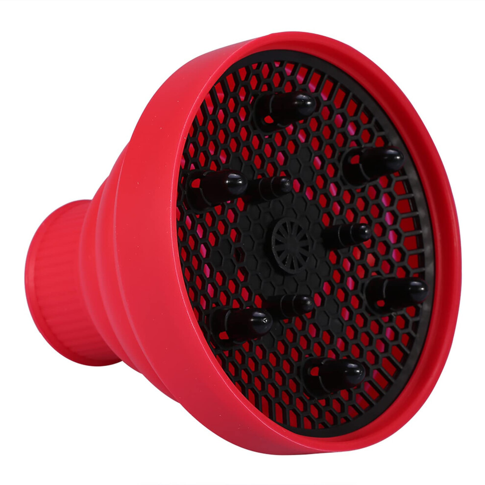 Red Hair Dryer Diffuser Bonnet Hood Attachment, Foldable Silicone For Curly Hair Styling