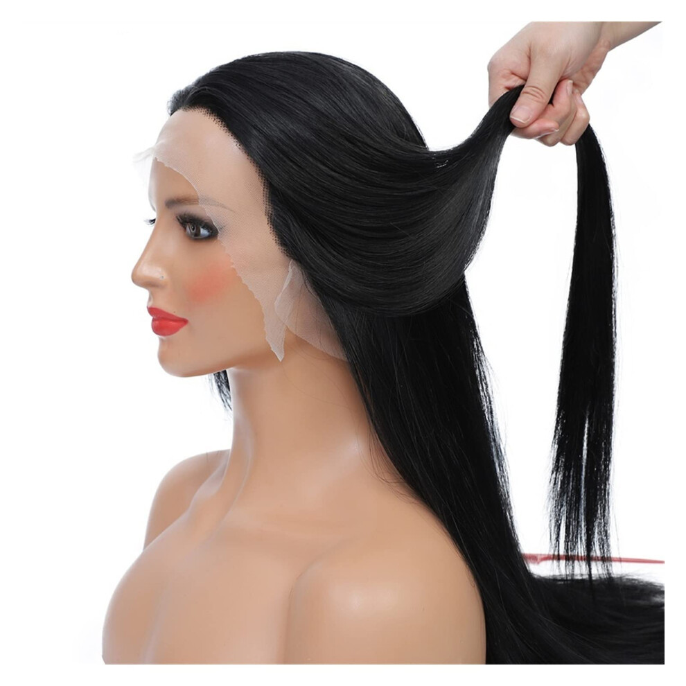 Unisex Lace Front Wig Straight Synthetic Glueless Full Lace Pre Plucked Transparent 1828 Inch