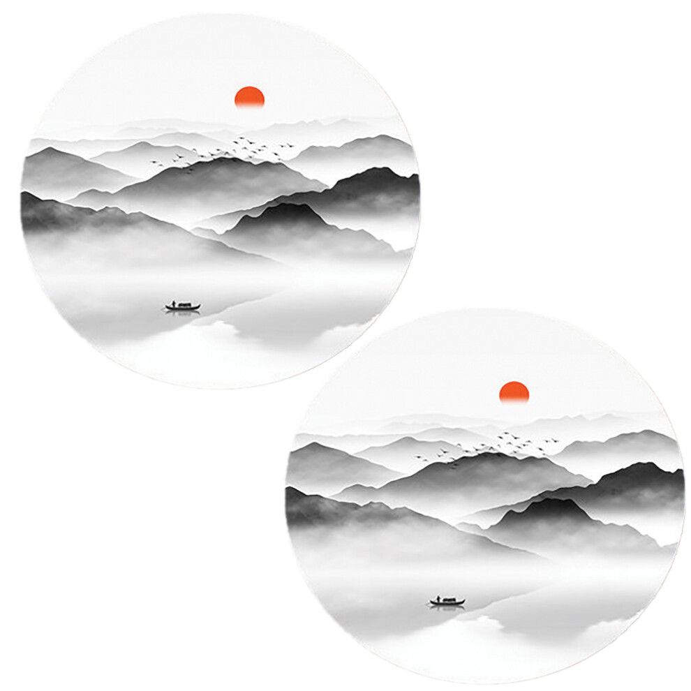 Elegant Chinese Style Mousepad, Exquisite Design Smooth Fluffy Surface For Office Home, 2 Pieces Round Non-Slip Rubber Base 20Cm, Stable Operati Light 9176269566876