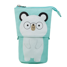 Estojo de lápis criativo em lona com suporte deslizante, estampa fofa de animais, estojo telescópico com visibilidade ajustável para estudantes,