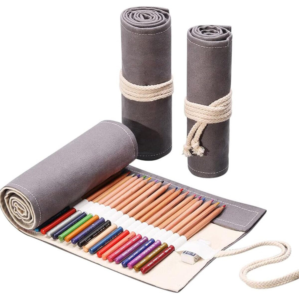 Canvas Pencil Roll For The Adventurous Artist, Multi-Functional Wrap With Unique Design Elements, Oxford Material (36/48/72 Slots) Gray 9147006943779