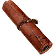 Draagbare kunstenaarsgereedschapset, ruim ritsvak voor georganiseerde toegang, oprolbare organizer van PU-leer, bruin, 20,6 x 28,3 cm, vintage look