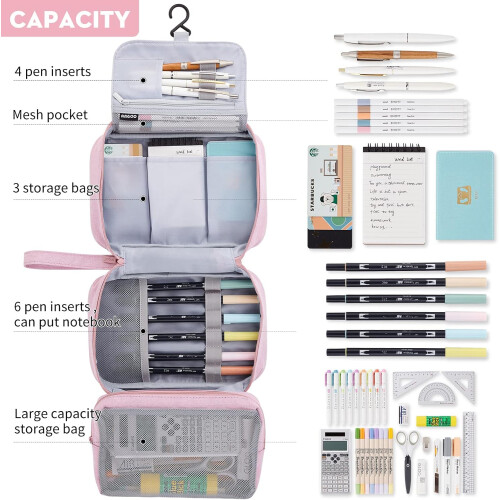Travel Essential: Pink Oxford Cloth Electronic Organizer with Multi-Compartment Design for Efficient Storage 2