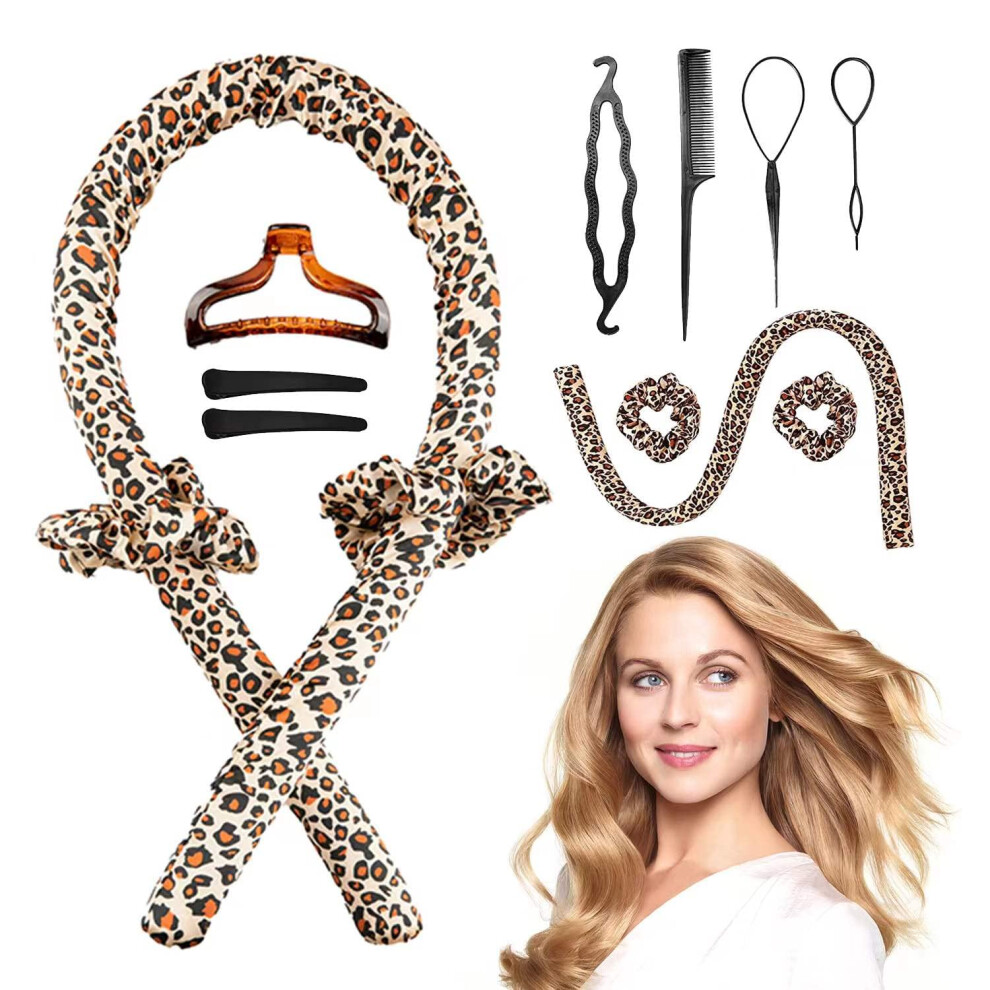 Heatless Curling Rod Headband No Heat Hair Curlers Silk Ribbon Overnight Kit with Clips and Scrunchie