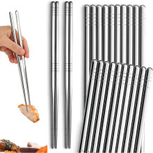 Non-Slip Design Chopsticks, Functional Design Reusable Chopsticks with Enhanced Control, Dishwasher Safe Stainless Steel Metal Chopsticks for Home Res