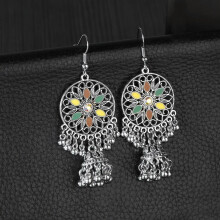 RSAMD Vintage Ασημένια Στρογγυλά Σκουλαρίκι Ethnic Carve Boho Ινδικά Κοσμήματα για Γυναίκες
