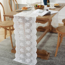 Weißer Tischläufer aus Spitze, Makramee-Tischläufer im Landhausstil, ideal für rustikale Hochzeitsbuffets, Couchtische und Brautpartys (Weiß,