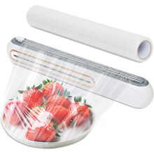Plastic Wrap Dispenser with Cutter, Magnetic Aluminum Foil Holder, Compatible with Wax & Parchment Paper - Includes 12" x 260' Roll