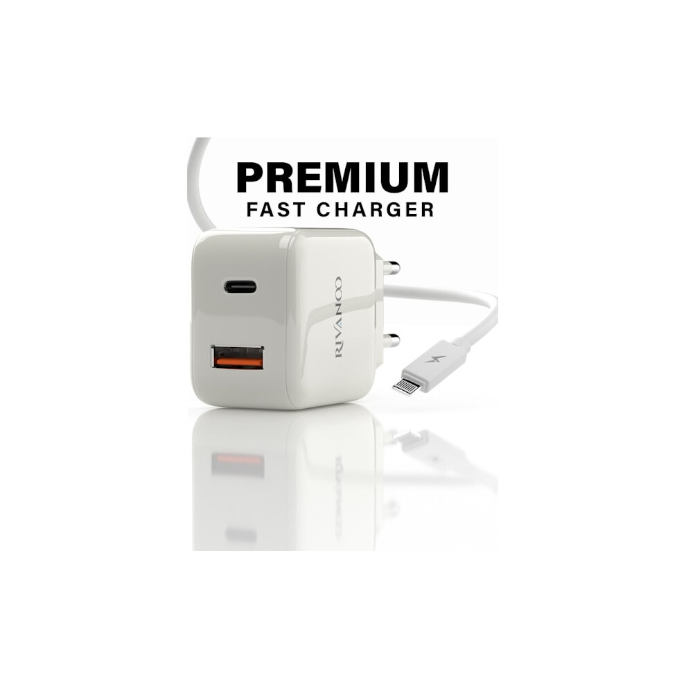 Rivanoo 20W Fast Charger With Usb-C And Usb-A Ports - Adapter + Cable 1M 9009791364101
