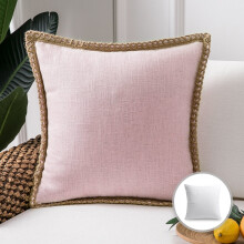 Coussin décoratif Phantoscope Farmhouse en toile de jute et lin, bordure taillée, 51 x 51 cm, rose, lot de 1