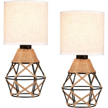 Ensemble de 2 lampes de table tissées, lampes de chevet style ferme avec interrupteur marche/arrêt et abat-jour en tissu, design moderne et épuré