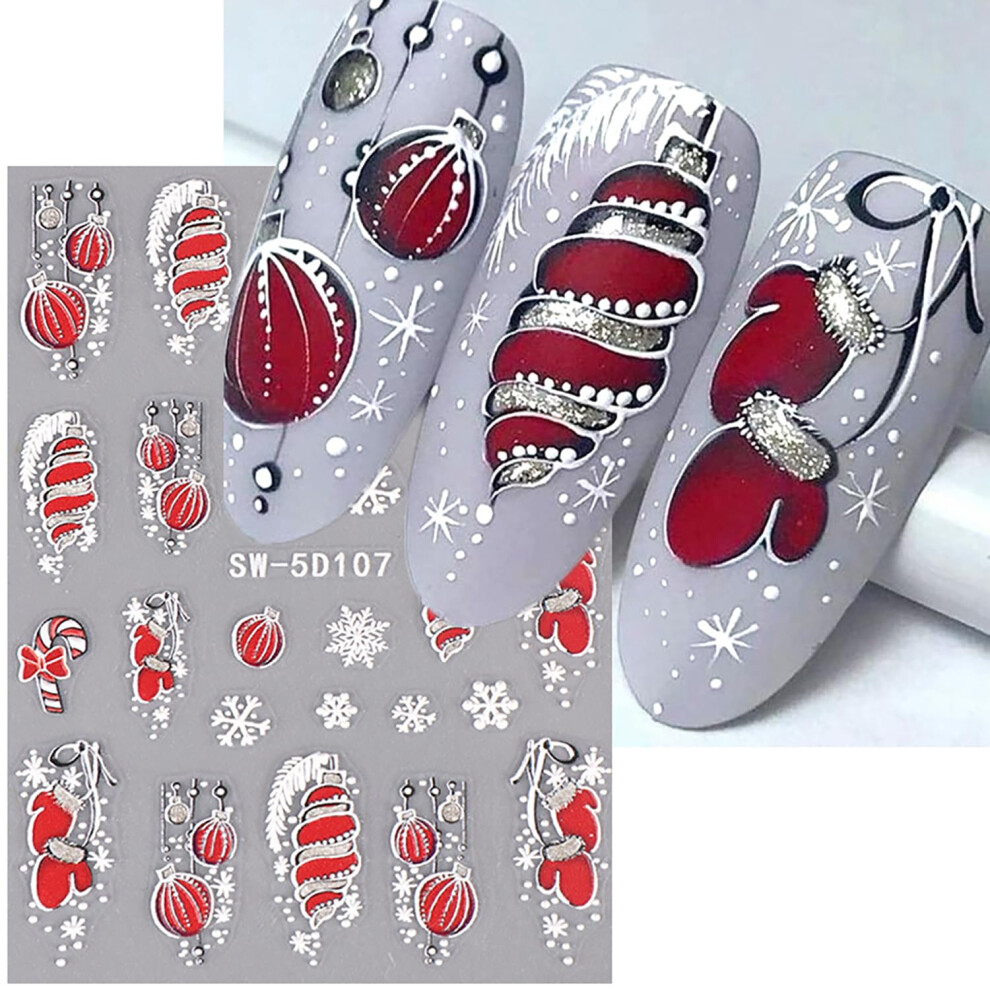 Christmas Nail Stickers Snowflake Nail Decals 5D Embossed SelfAdhesive Winter Designs 3 Sheets