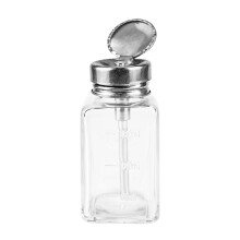6 Oz Clear Glass Pump Dispenser Bottle with Metal Flip Cover for Makeup and Nail Polish Remover