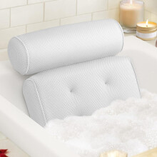 Luxury Bath Pillow for Head and Neck Support, Extra Thick Air Mesh Bathtub Headrest with 6 Suction Cups, White