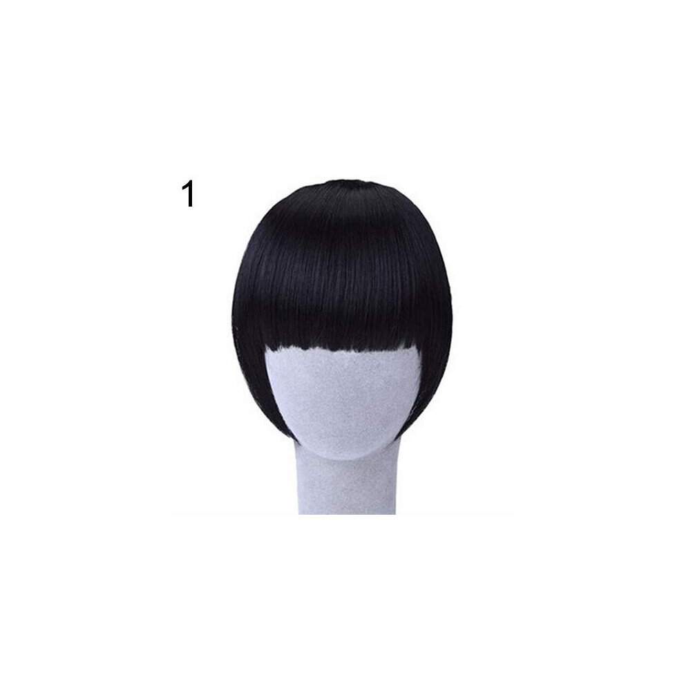 Unisex Black Clip In Bangs Fake Fringe Hairpiece For Women Straight Restylable Fiber Instant Style Change