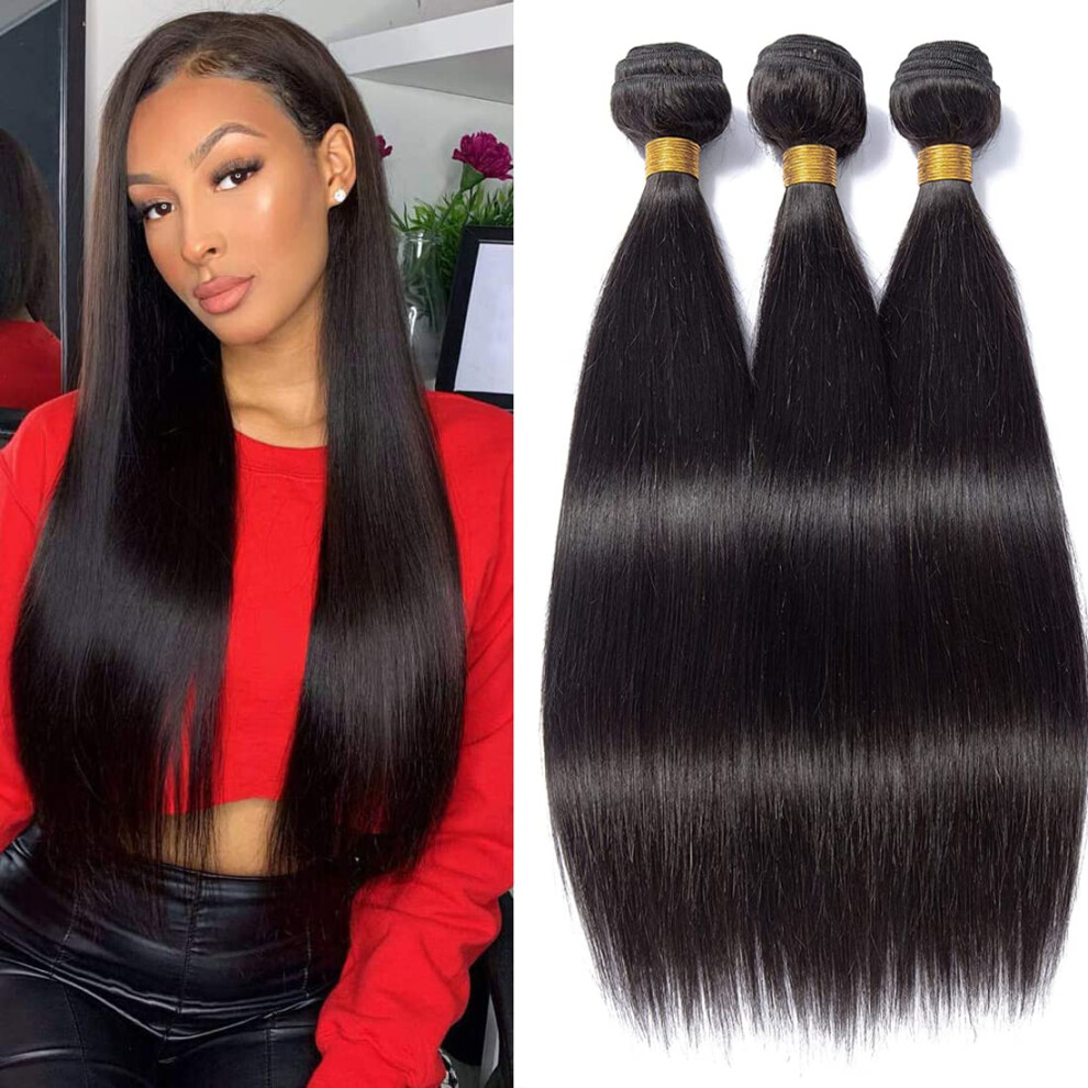Brazilian Virgin Hair Bundles 26 28 30 Inch Silky Straight Human Hair Extensions 3 Pack 8A Grade