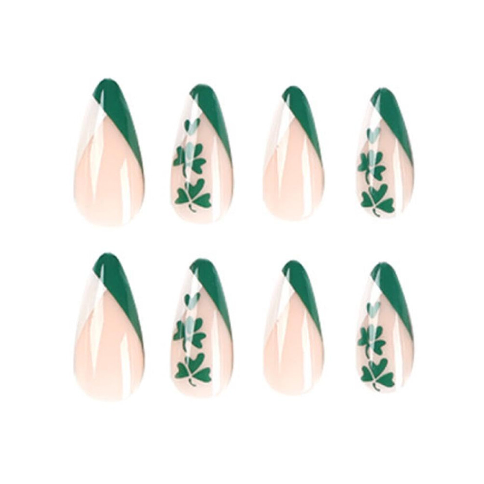 Green Almond Press On Nails With Designs Acrylic Fake Nails For St. Patrick's Day Manicure