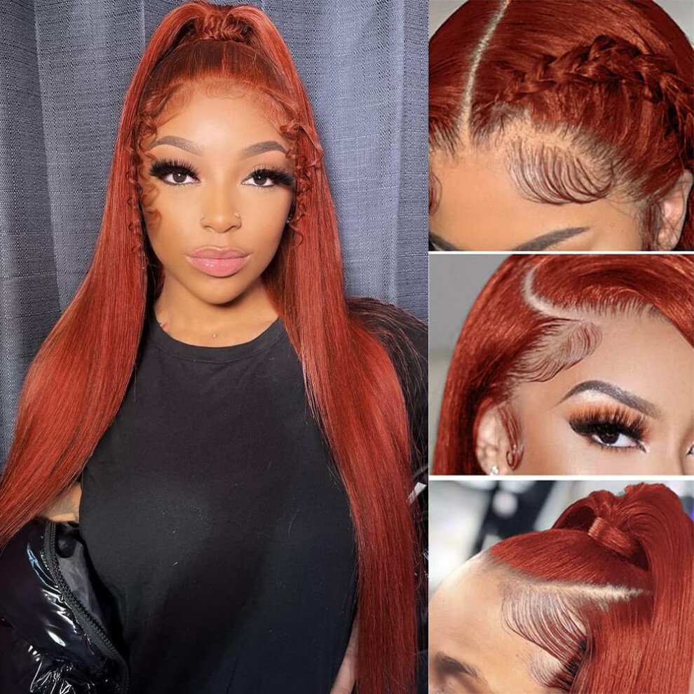 Unisex Brown 13X4 Lace Front Wigs Human Hair 22 Inch Reddish Straight Brazilian Wig Pre Plucked