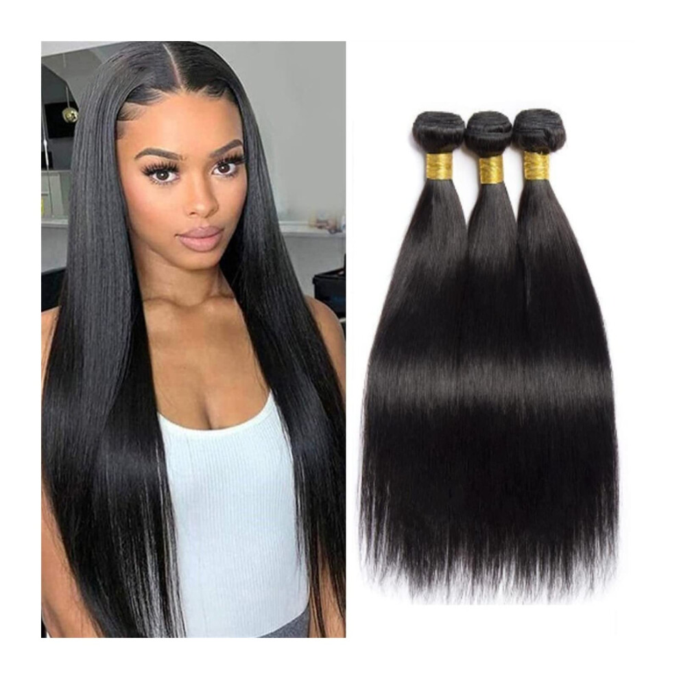 Unisex Black Virgin Malaysian Straight Human Hair Bundles Natural Unprocessed Remy Extensions 3/4 Pack