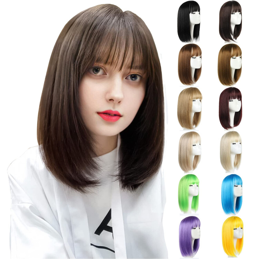 Unisex Blonde Short Bob Wig With Bangs For Women Synthetic Cosplay Party Adjustable Breathable Cap