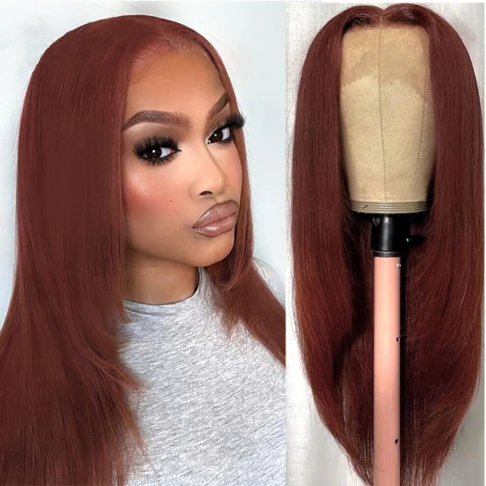 Unisex Black,Brown Reddish Brown 13X4 Hd Lace Front Wig Human Hair 24 Inch Straight Glueless Preplucked For Black Women