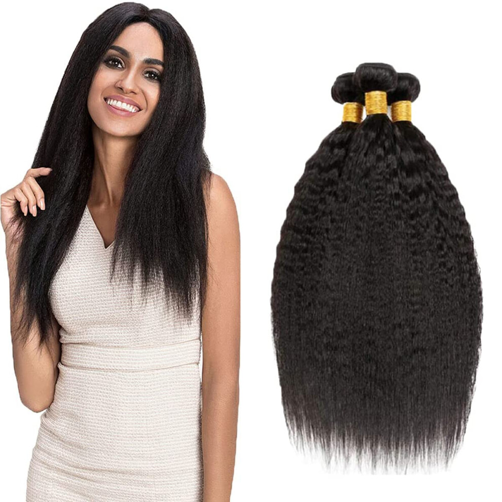 Yaki Straight Human Hair Bundles Brazilian Virgin Hair Weave 3 Bundles Natural Black 20 22 24 Inch