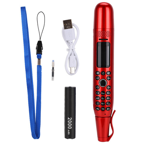 Caneta-celular em miniatura com mudança de voz e chamadas Bluetooth, celular mini multilíngue com dois chips e compatível com redes GSM.