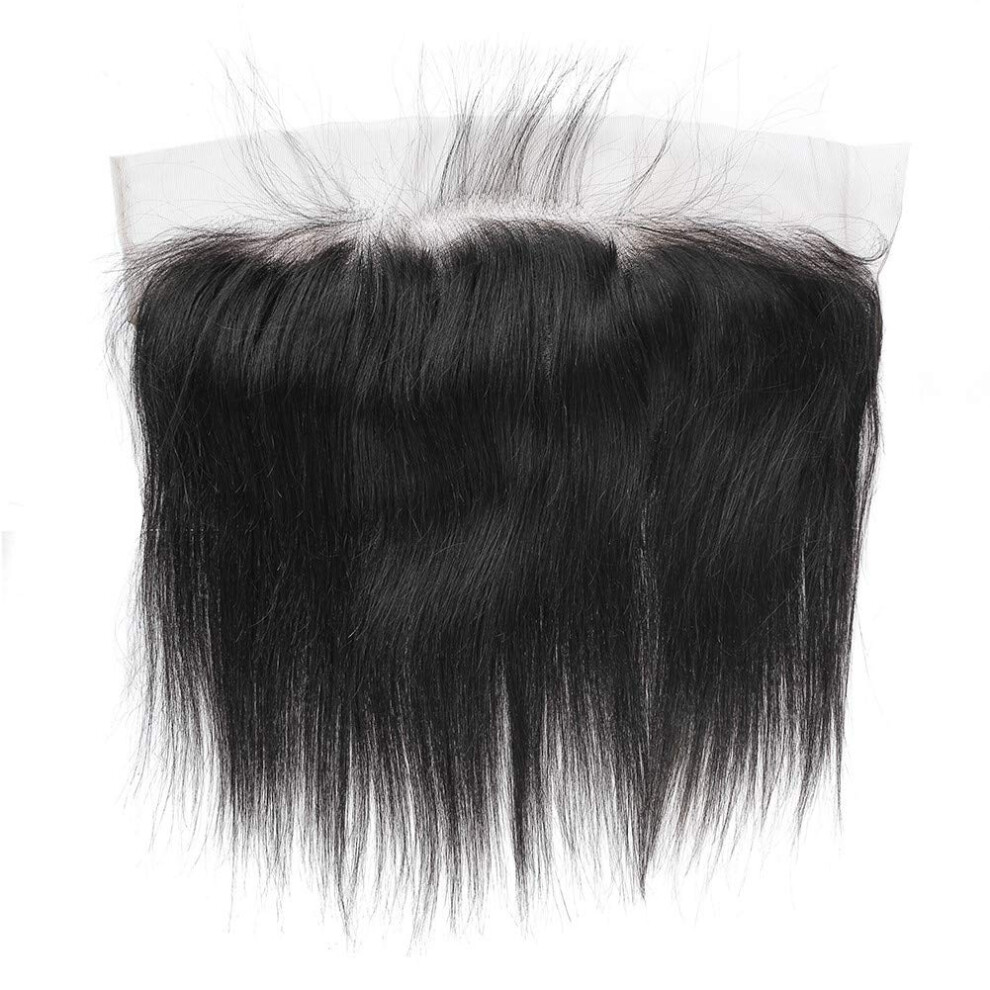 Unisex Brazilian Virgin Human Hair 13X4 Straight Lace Frontal Closure 10 Inch Pre Plucked Bleached Knots
