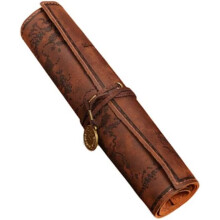 Organizador multifuncional enrolável, projetado para uso versátil, estojo de couro PU com bolso espaçoso com zíper, marrom, 20,6 cm x 28,4 cm,