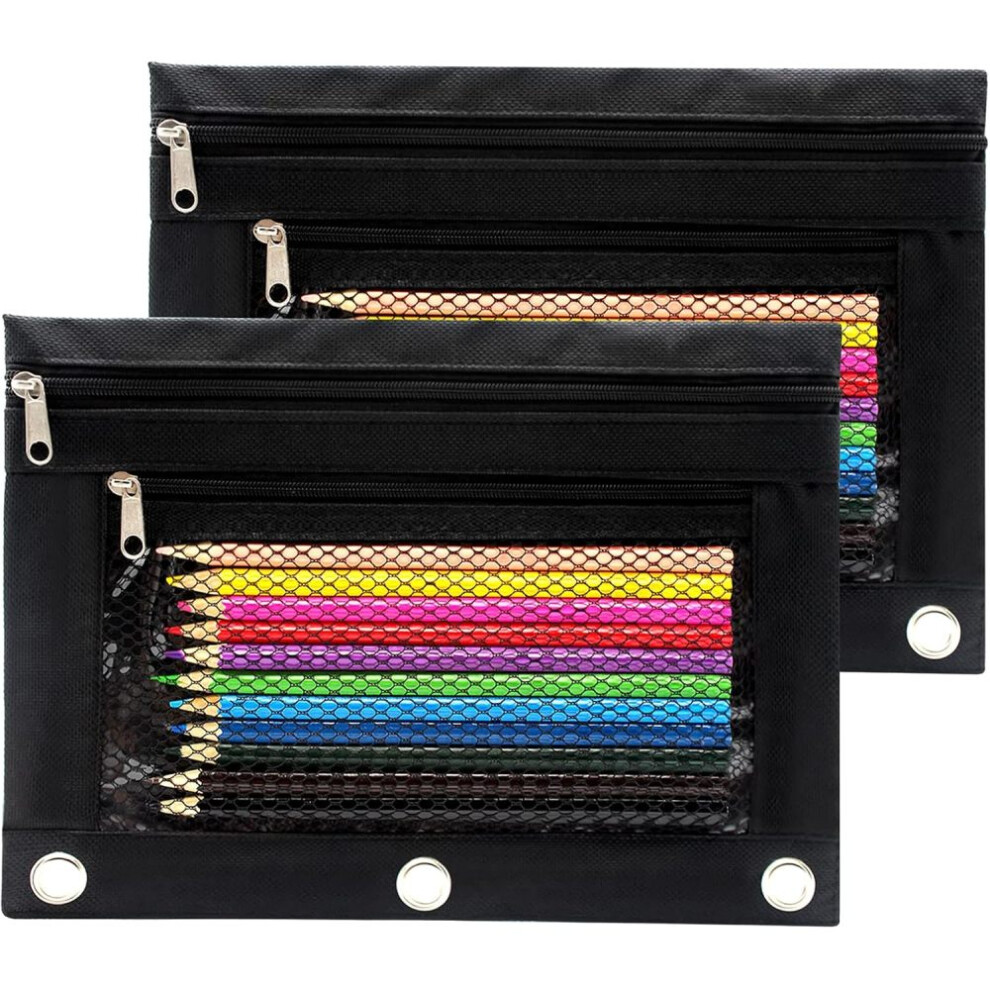 Versatile Pencil Case, Binder Accessories For Office Essentials, Reinforced Grommets Mesh Window Layer, Waterproof Oxford Fabric, Double Pocket Design 9147006805442