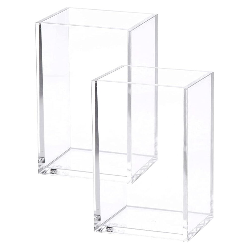 Elegant Clear Acrylic Pencil Pen Holder, Multi-Purpose Cosmetic Brush Organizer, Transparent Desk Storage Solutions For Home Office 9176269572594
