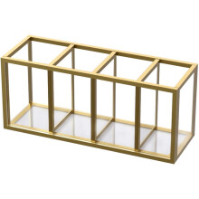 Veelzijdig bureau-organizer, vintage gouden metalen frame, glazen wandopbergruimte, meerdere compartimenten voor thuis, kantoor, schoolspullen,