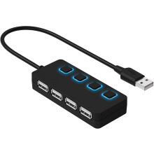 Hochgeschwindigkeits-USB-2.0-Datenhub mit 4 Ports, LED-Anzeigen, individueller Schaltersteuerung und kompaktem Design, entwickelt für nahtlose
