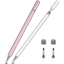 Mångsidig styluspenna, 2-i-1 precisionspenna med universalpenna och transparenta skivspetsar, kompatibel med iPad, iPhone, Pro, Mini, bärbar dator,