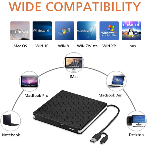 External CD DVD Drive, Wide Compatibility Ensures Seamless Integration, High-speed Data Transfer Supports Fast Reading And Writing 2
