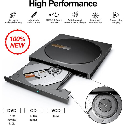 Unidade externa de Blu-ray, DVD e CD com USB 3.0 e Tipo-C, ampla compatibilidade e funções poderosas para Windows 10, Windows 8, Windows 7, Windows 2