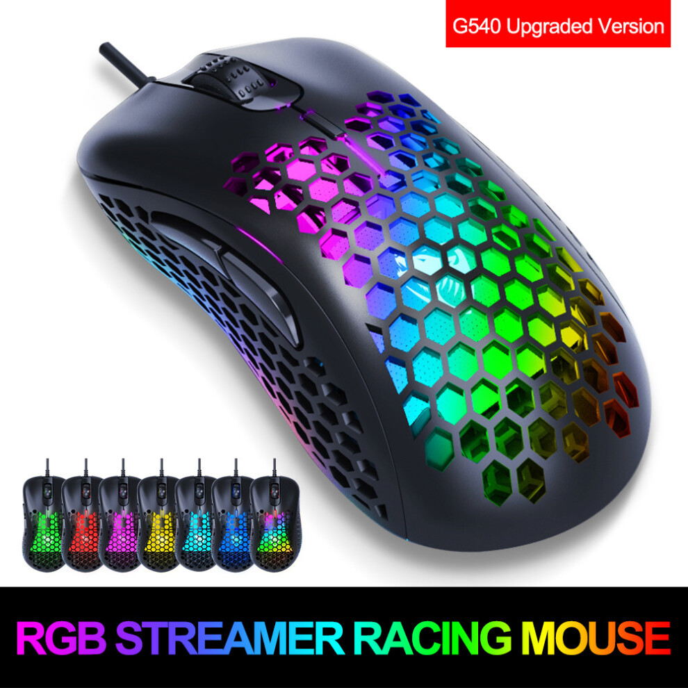 O-shaped Honeycomb Shell, Ultralight 6400 DPI Adjustable, 26 RGB Backlight Effects, Premium Plastic Lightweight Gaming Mouse, Ergonomic Symmetric Desi