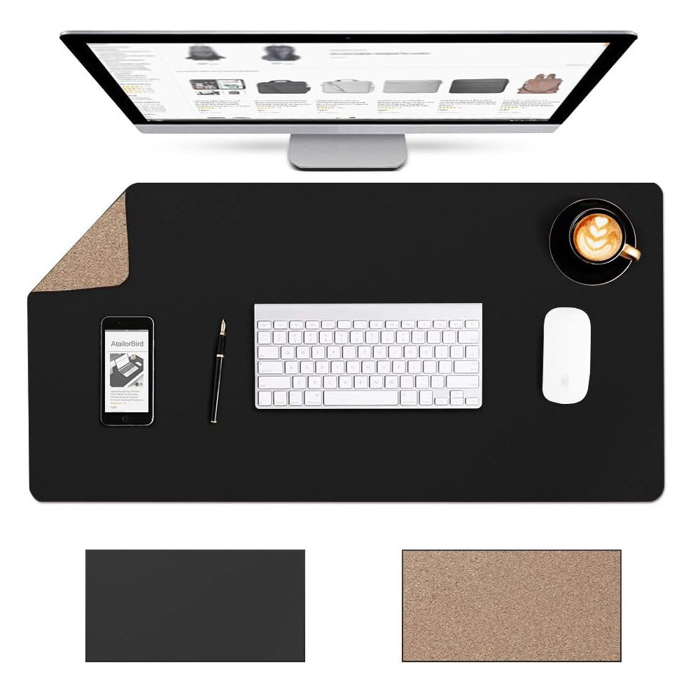 Protect Your Desktop In Style, Cork And Vegan Leather Desk Mat, Eco-Conscious Design For Home And Office, Water Resistant, 80X40cm, Black 9176269579036
