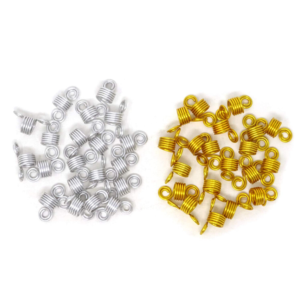 Unisex Silver,Gold 40Pcs Aluminum Hair Cuffs For Braids And Dreadlocks, Adjustable Gold And Silver Beads