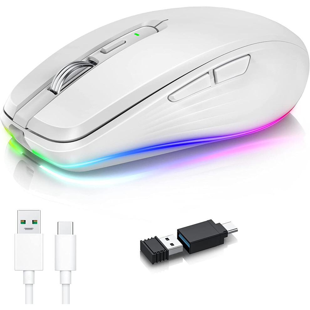 Rechargeable Wireless Mouse With 7 Different Color Rgb Lights, Auto Energy-Savingsleeping Mode For Energy Efficiency, Silent Click Design Ensuring Qui 9176269716806