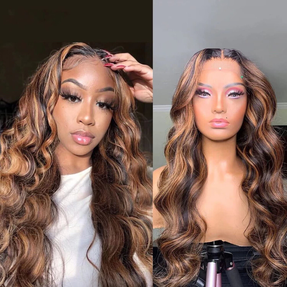 Unisex Brown Ombre Lace Front Wig 13X6 Transparent Brazilian Virgin Human Hair Wavy 20 Inch Glueless Natural Hairline