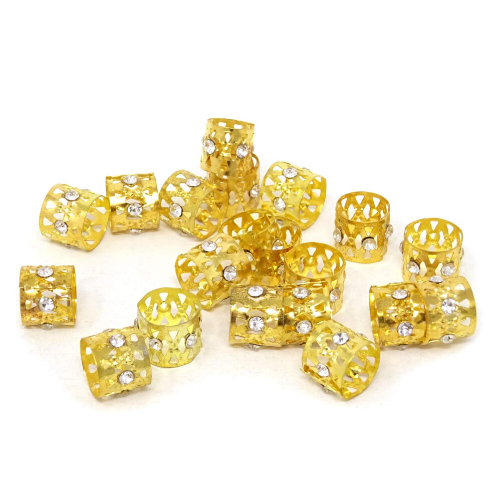 Unisex Gold 20Pcs Rhinestone Dreadlock Hair Beads Triangle Hollow Out Braiding Hair Jewelry Cuffs