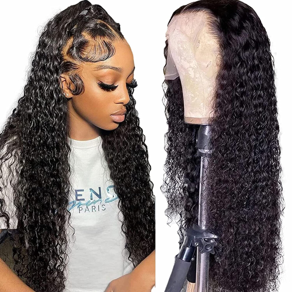 Unisex 13X6 Hd Glueless Water Wave Lace Front Wig 36 Inch 180% Density Pre Plucked Brazilian Virgin Human Hair