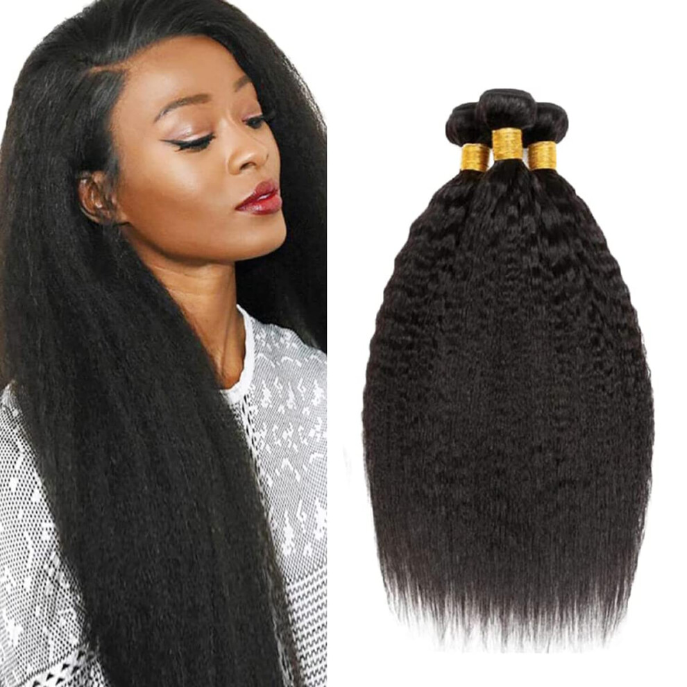 Brazilian Virgin Hair Bundles Yaki Straight Human Hair Weave 3pcs 24 26 28 Inch Extensions