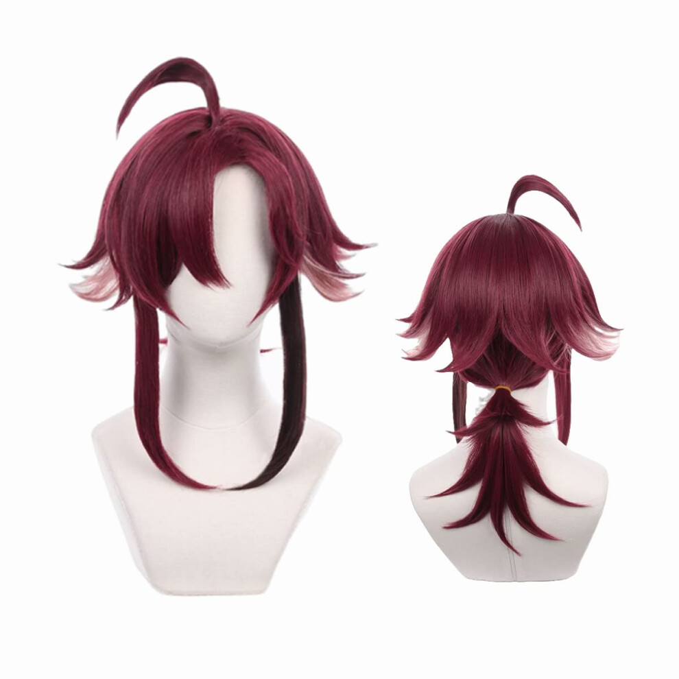 Unisex Red Deep Reverse Ponytail Anime Cosplay Wig Heat Resistant Synthetic Hair With Cap