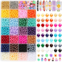 Bracelet set 28 grids 2120 pieces 24 colors ABS high brightness bead soft ceramic metal spacer bead DIY jewelry set box