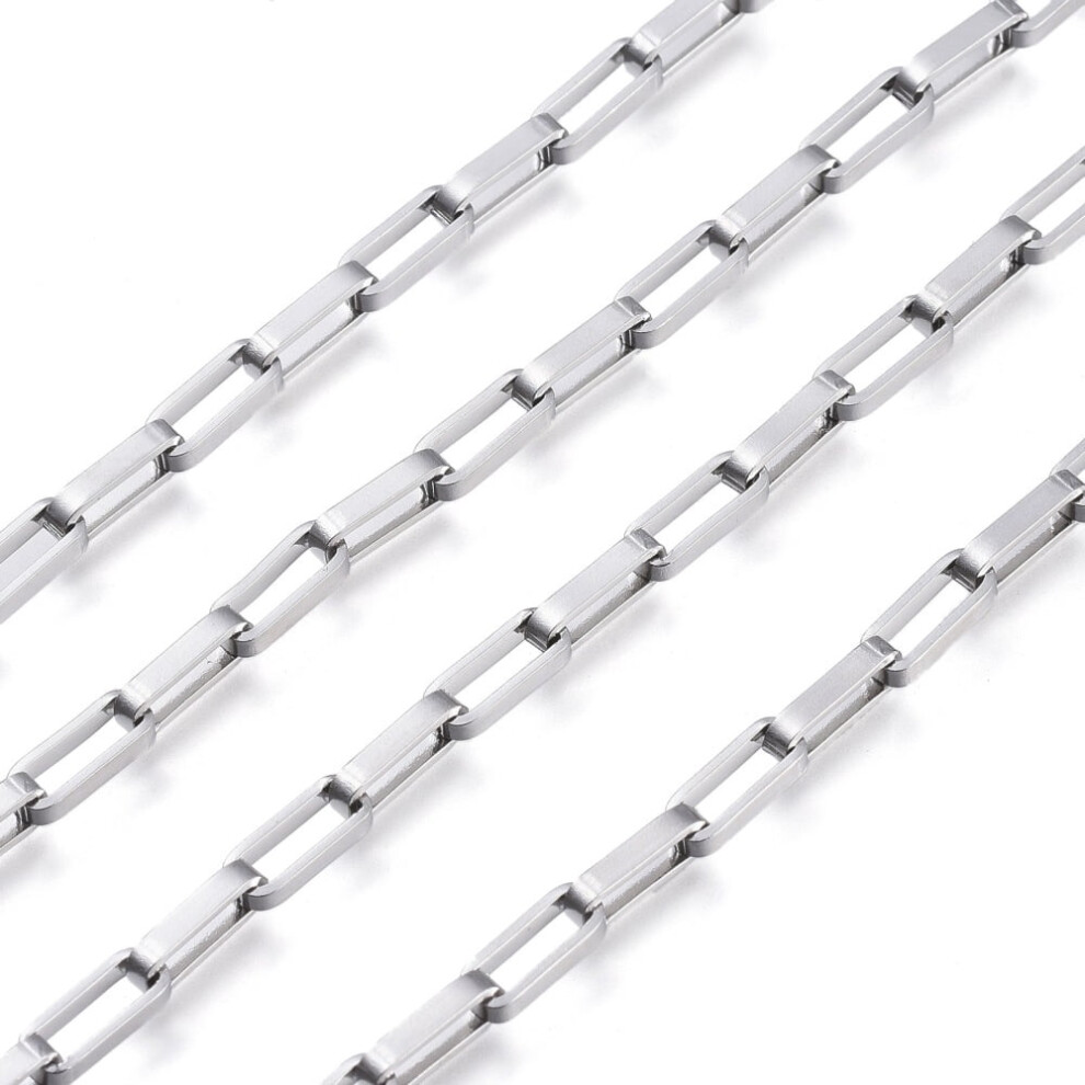 Tarnish Resistant 304 Stainless Steel Box Chains Unwelded With Spool Stainless Steel Color Link: 8X3x1.5mm About 32.8 Feet(10M)/Roll 9773935534735